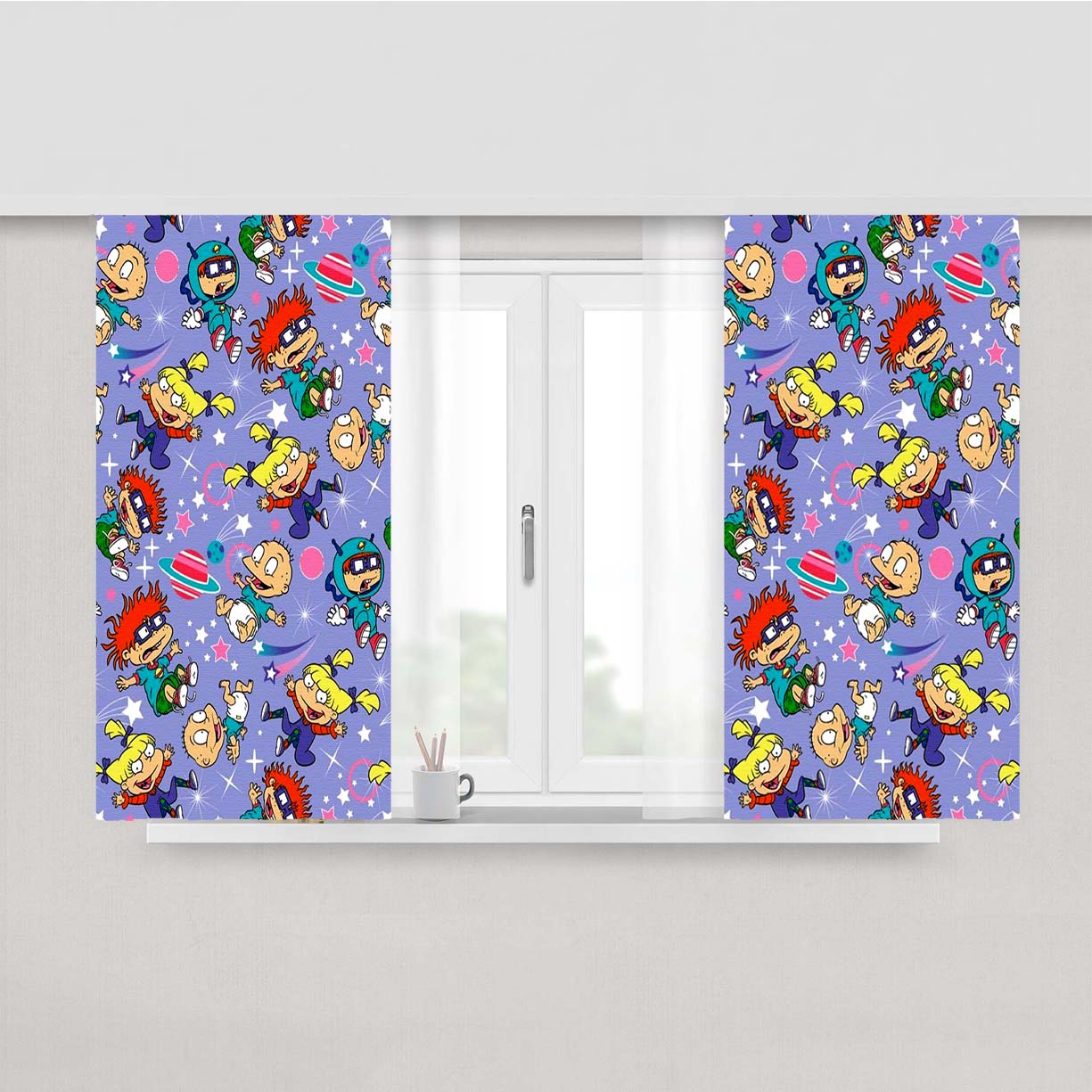 Rugrats Doodle Character Planet Peach Skin Window Curtains