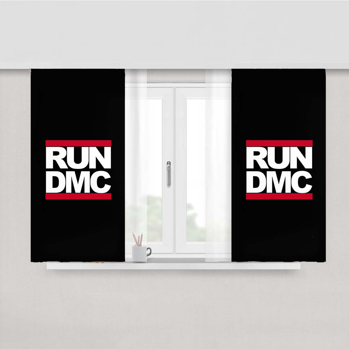 Run Dmc Logo Peach Skin Window Curtains