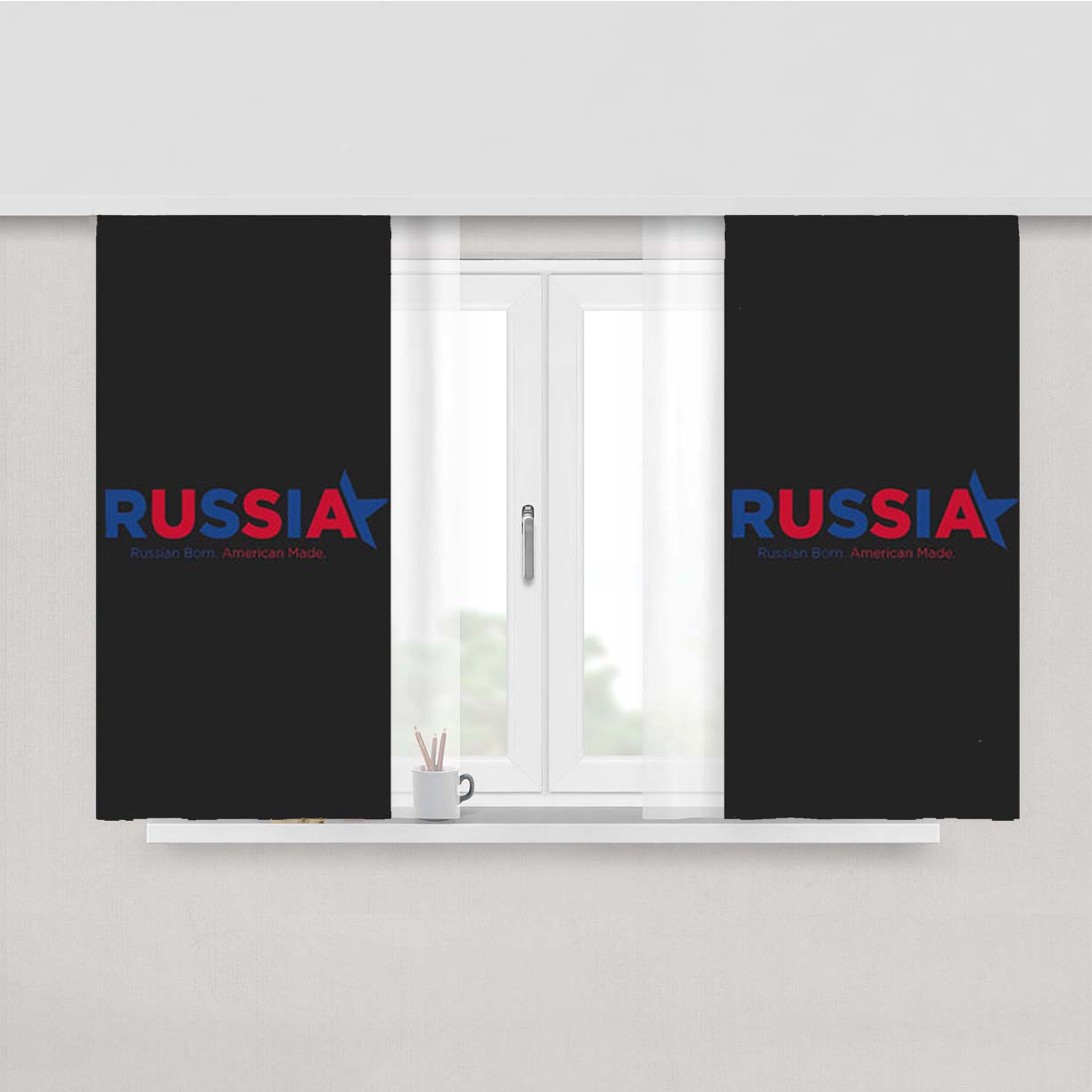 Russia Logo Dark Grey Peach Skin Window Curtains