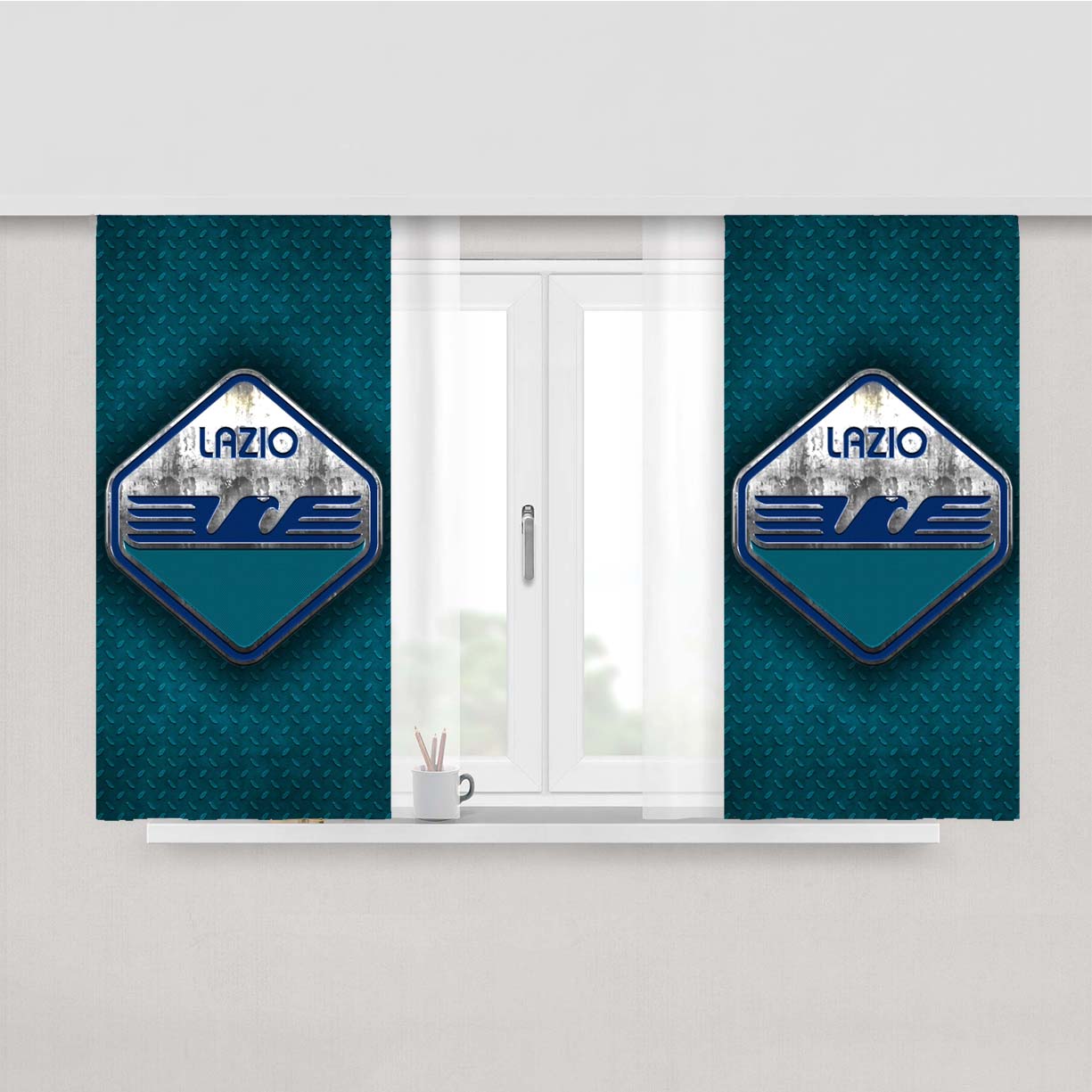 S.S. Lazio Metal Carbon Fiber Logo Peach Skin Window Curtains