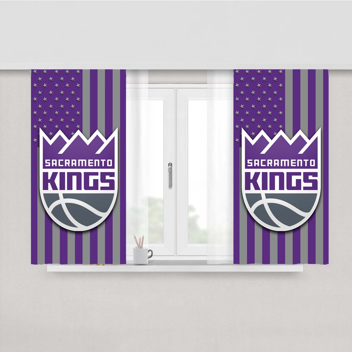 Sacramento Kings Logo Flag Peach Skin Window Curtains