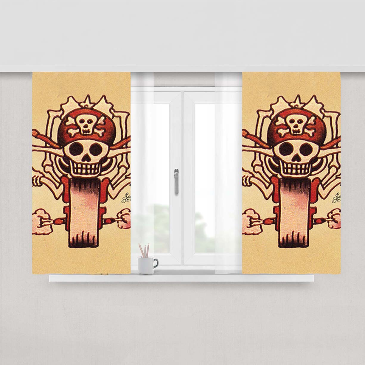 Sailor Jerry Tattoo Peach Skin Window Curtains