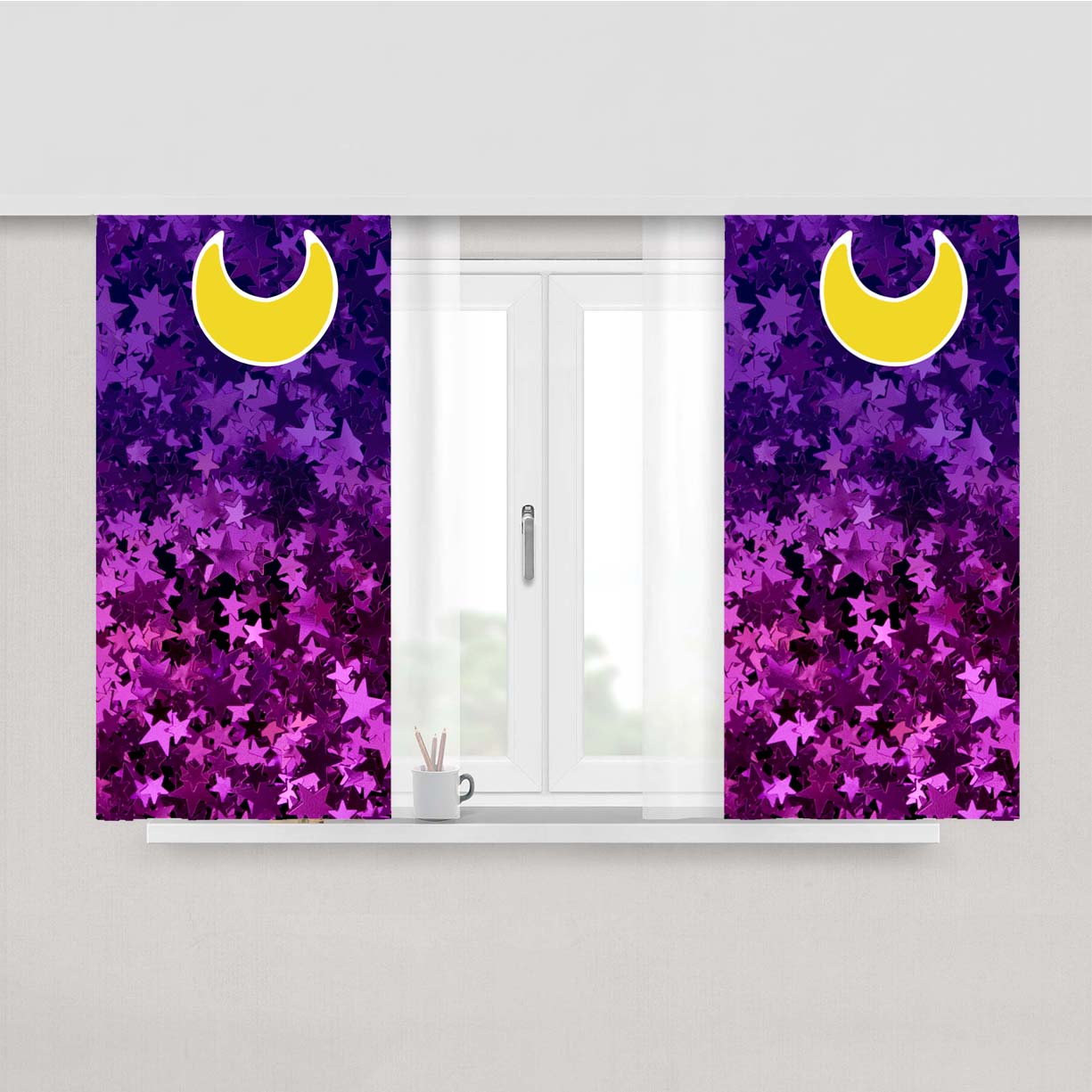 Sailor Moon Glitter Luna Moon Cat Peach Skin Window Curtains