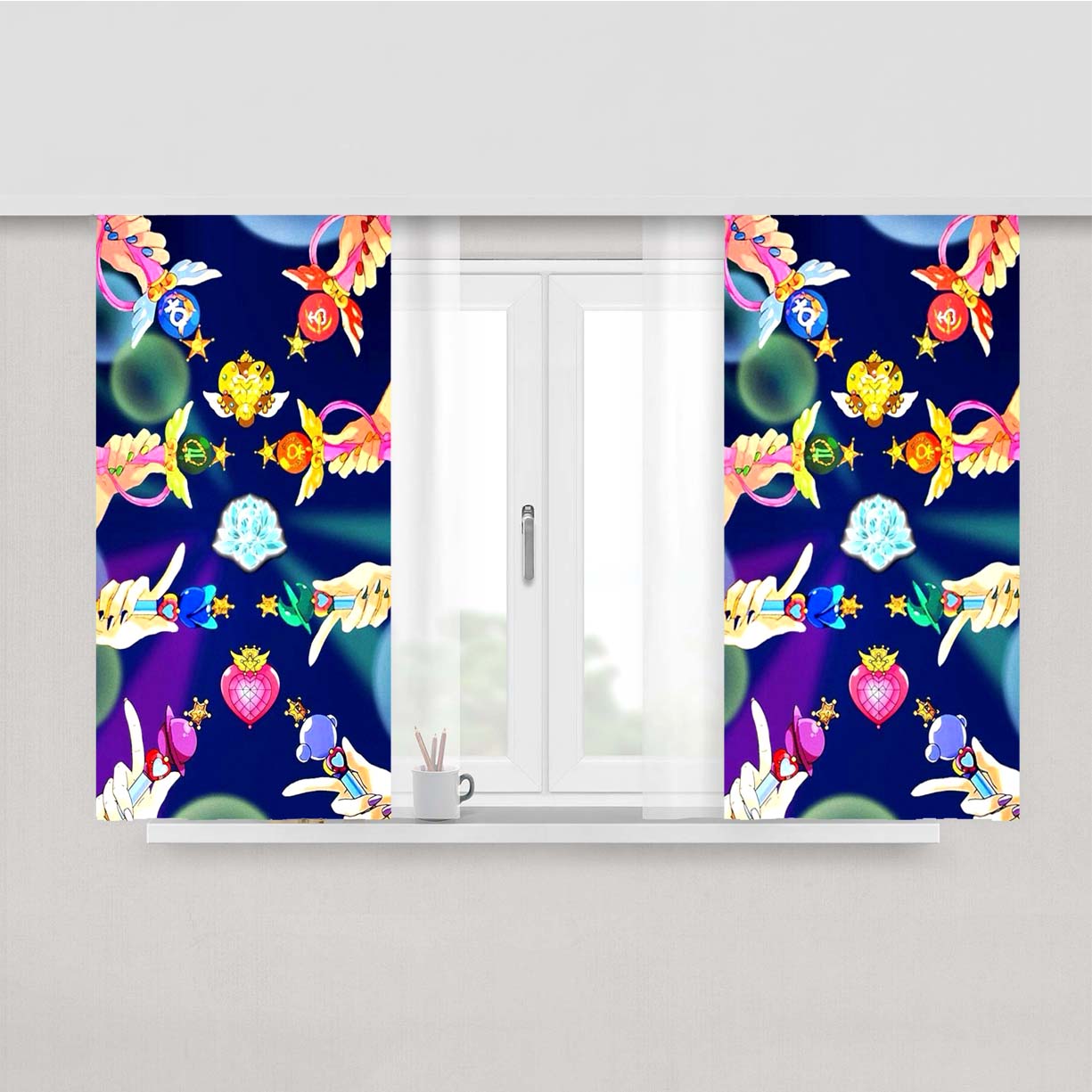 Sailor Moon Henshin Wands & Silver Crystal Peach Skin Window Curtains