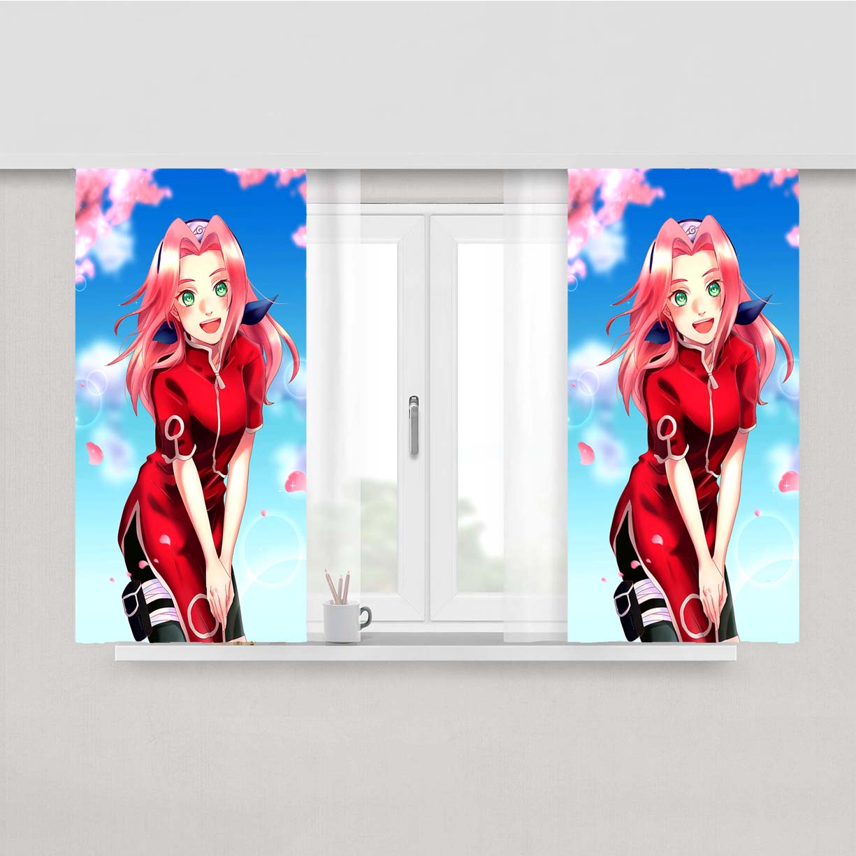 Sakura Haruno Pose Art Peach Skin Window Curtains