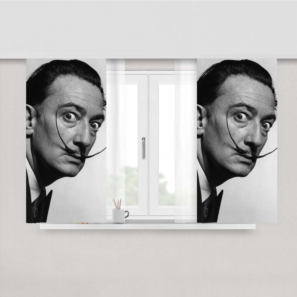 Salvador Dalli Greys Portrait Peach Skin Window Curtains