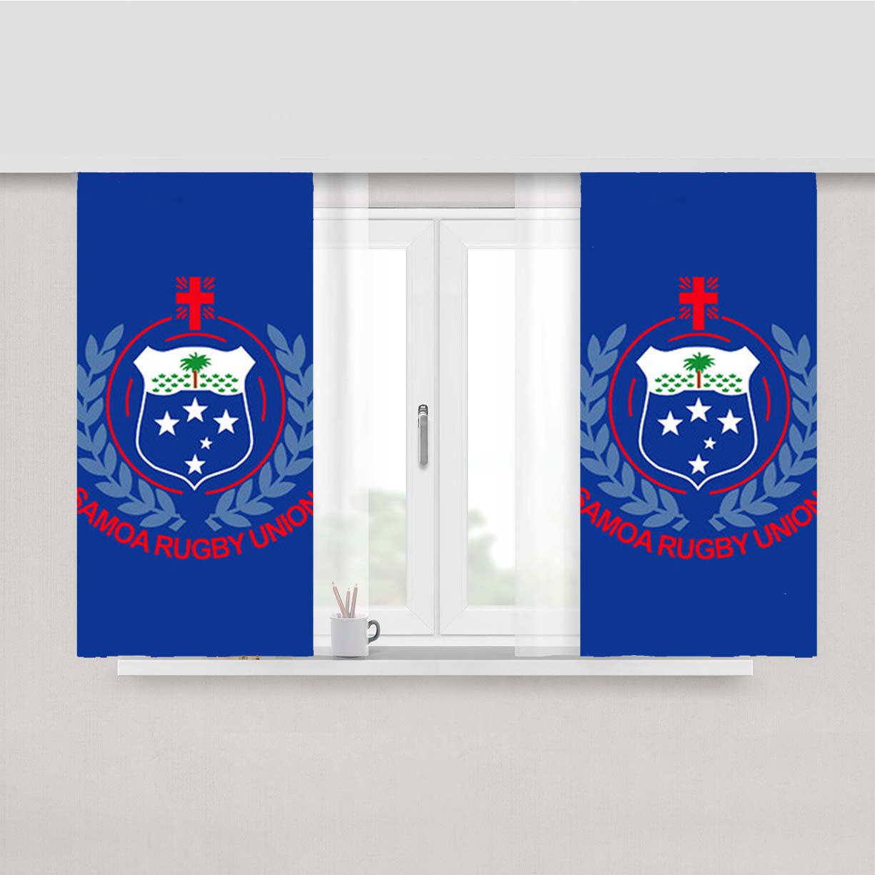 Samoa Rugby Union Logo Blue Peach Skin Window Curtains
