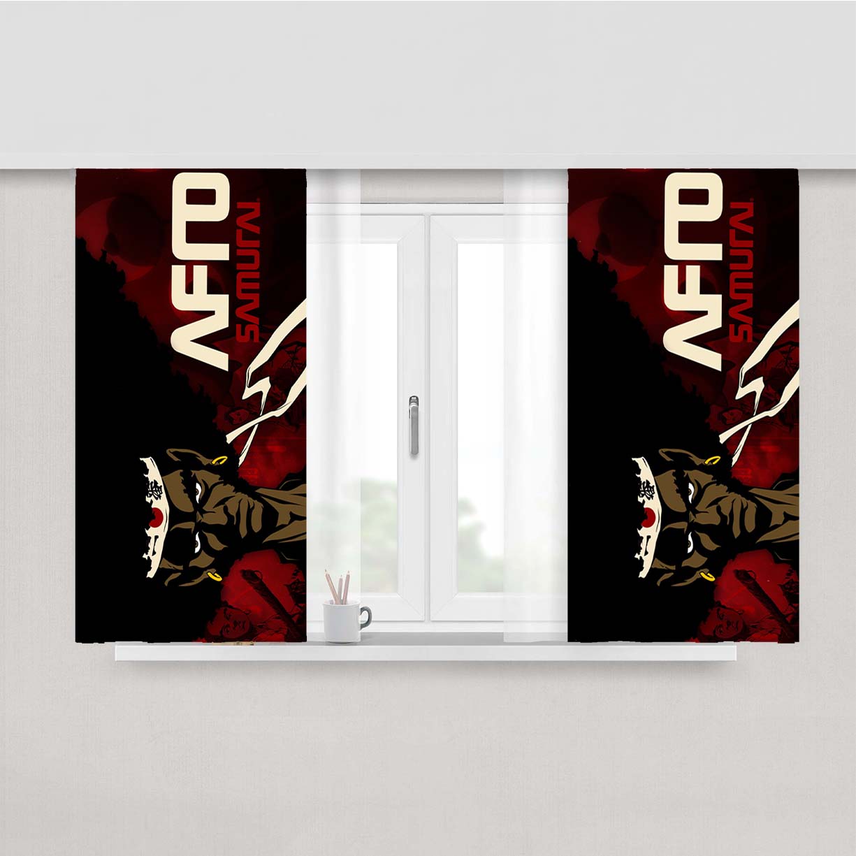 Samurai Afro Peach Skin Window Curtains