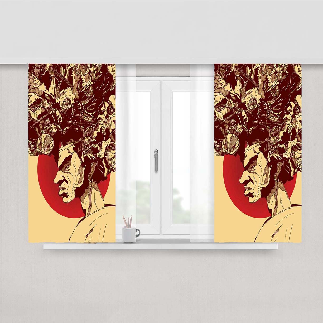 Samurai Mask Japan Peach Skin Window Curtains