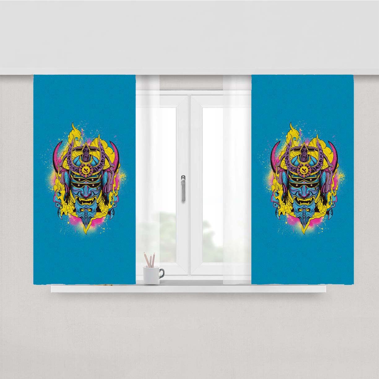 Samurai Mask Of Doom Noise Peach Skin Window Curtains