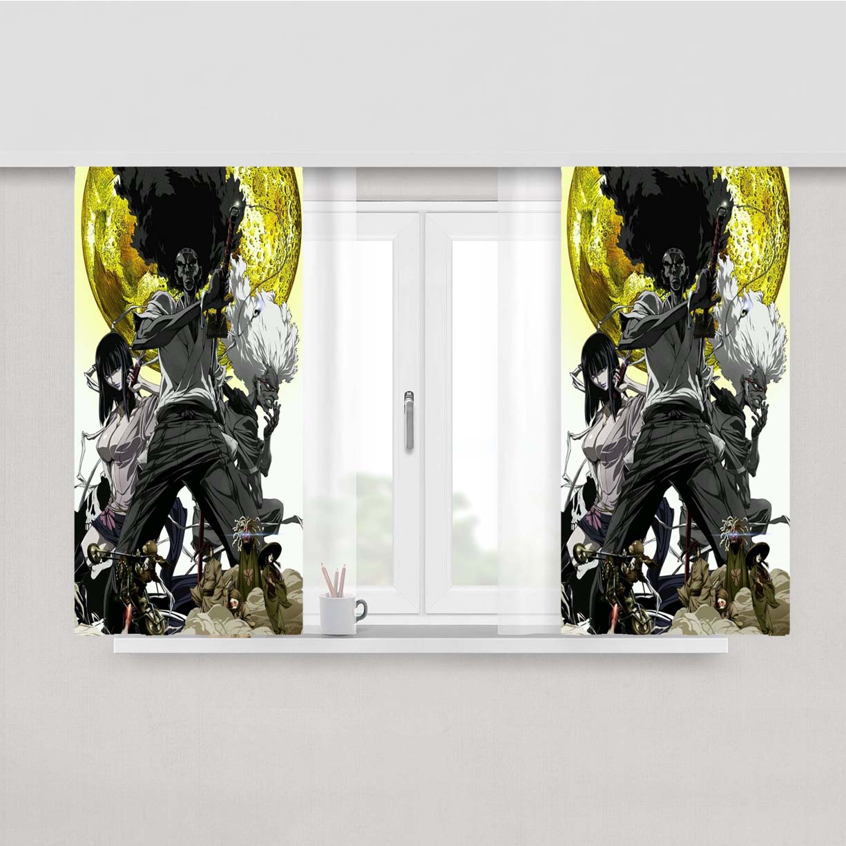 Samurai Mural Fight Hero Peach Skin Window Curtains