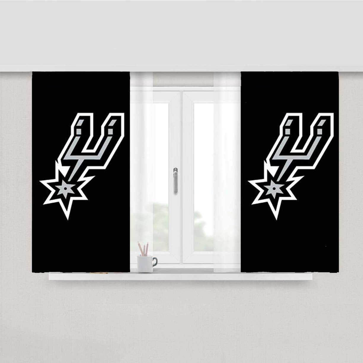 San Antonio Spurs Logo Blk Bkg Peach Skin Window Curtains