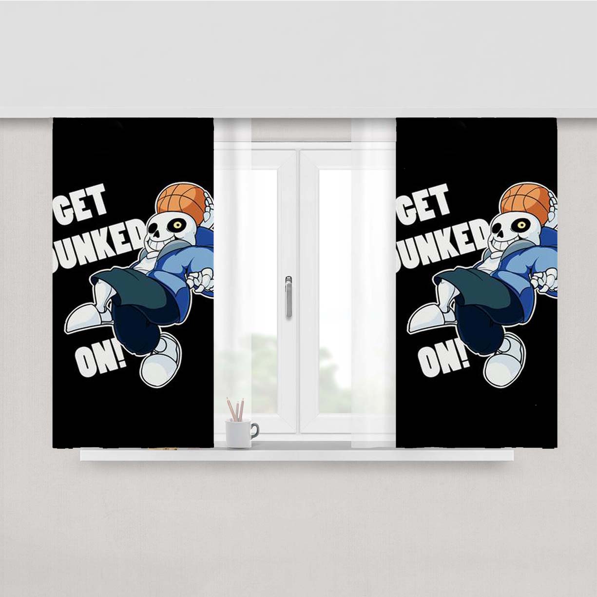 Sans Undertale Get Dunked On Peach Skin Window Curtains