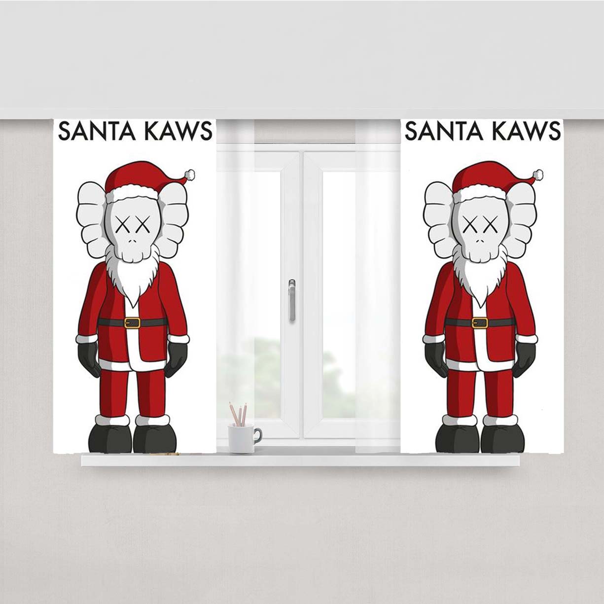 Santa Kaws By Santa Claus Peach Skin Window Curtains
