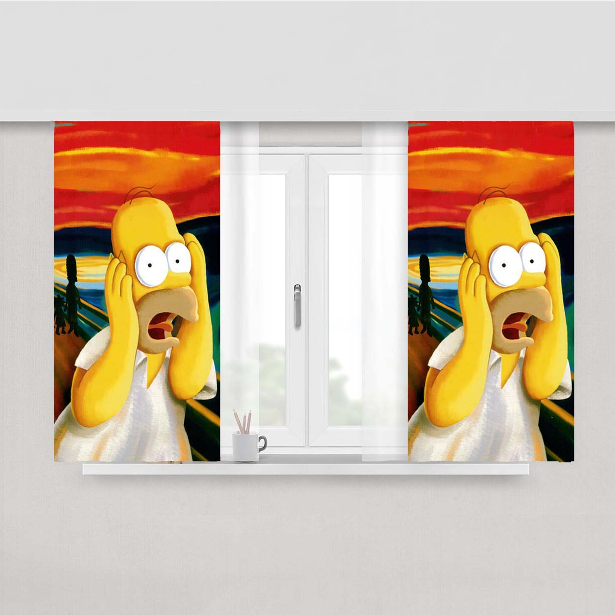 Scary Painting Scream Homer J Simpsons Peach Skin Window Curtains
