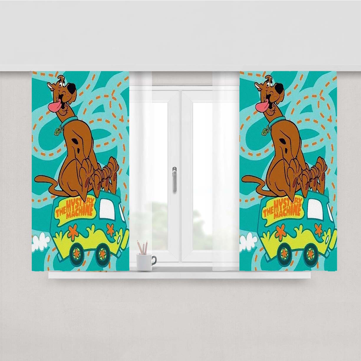 Scooby Doo And Mystery Machine Peach Skin Window Curtains