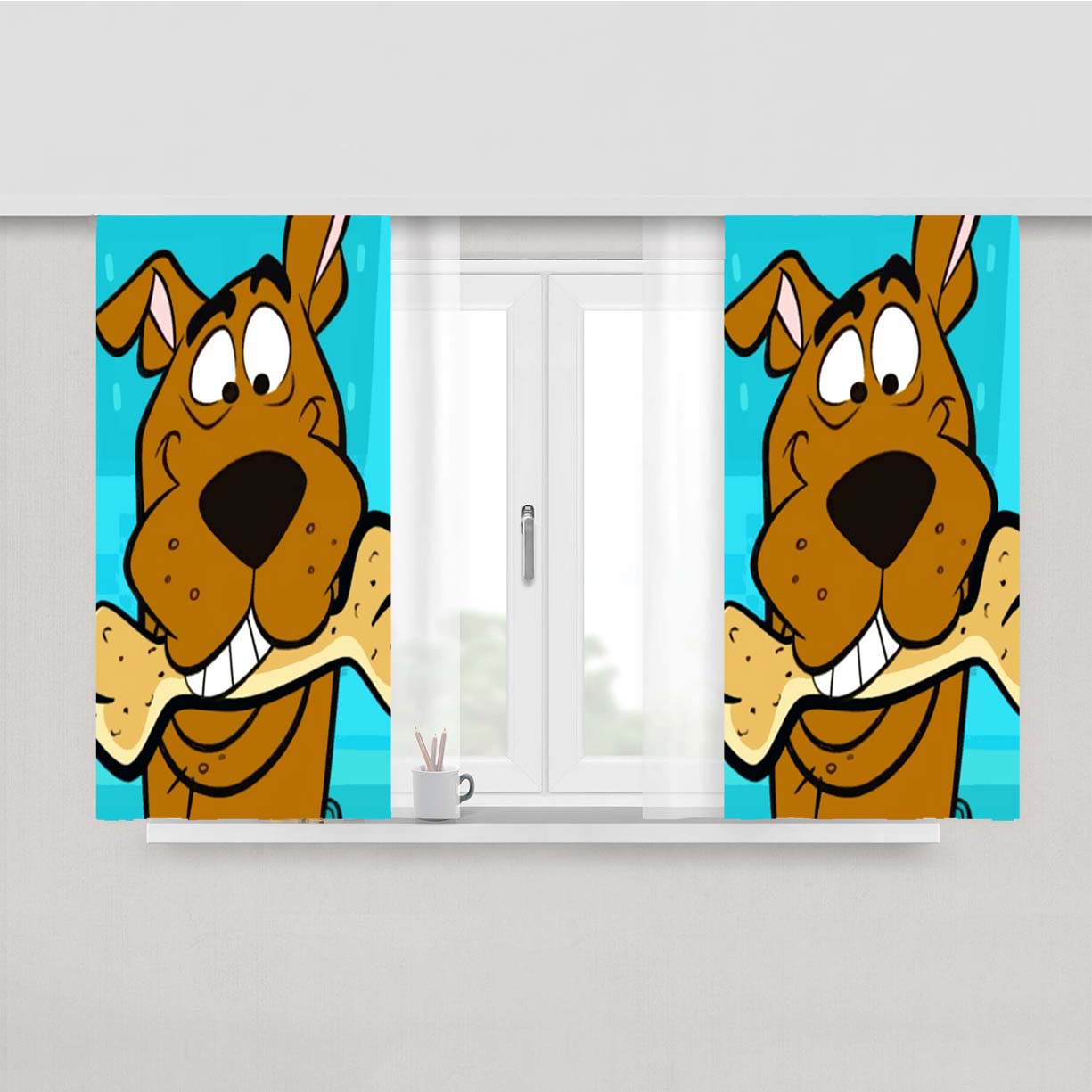 Scooby Doo Loves Bone Cartoon Peach Skin Window Curtains