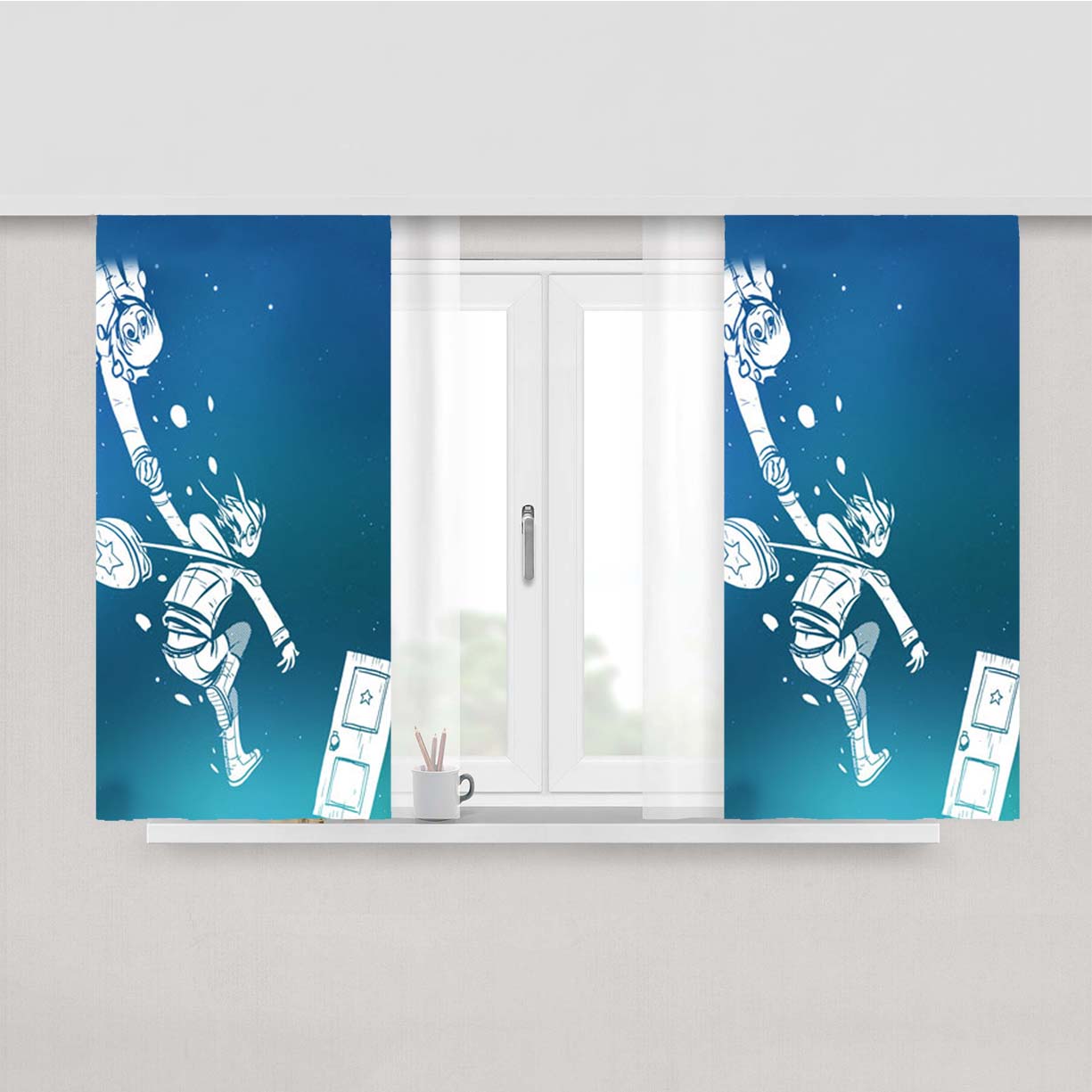 Scott Pilgrim In Galaxy Peach Skin Window Curtains
