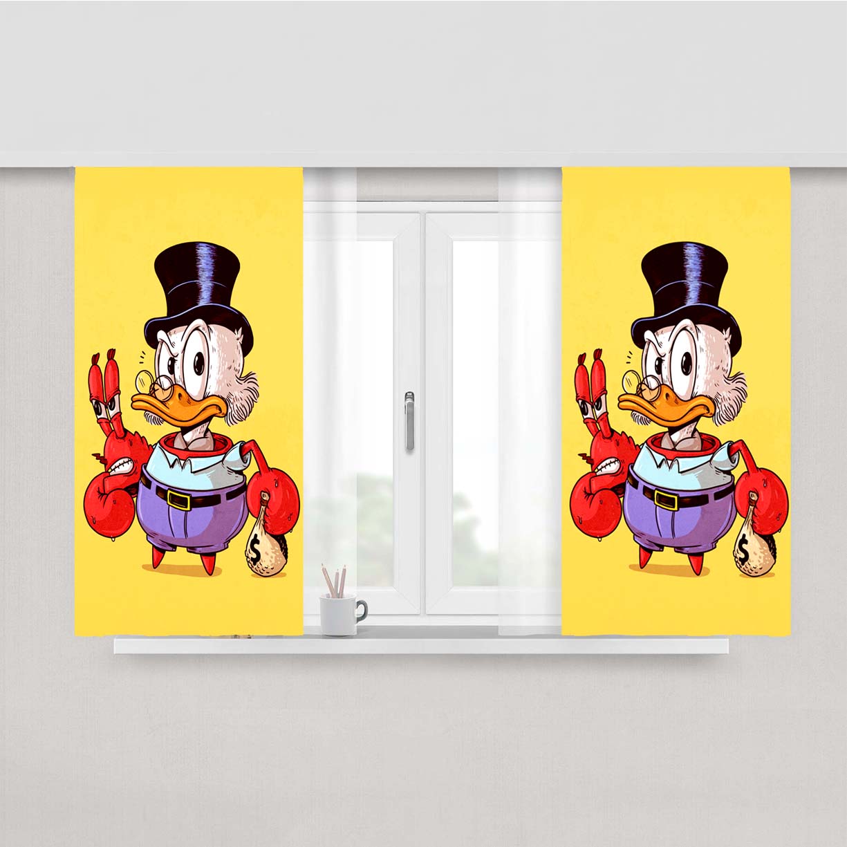 Scrooge Mcduck Vs Mr Krabs Peach Skin Window Curtains