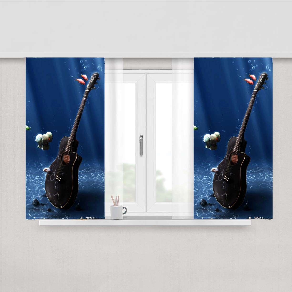 Sea Guitar Peach Skin Window Curtains