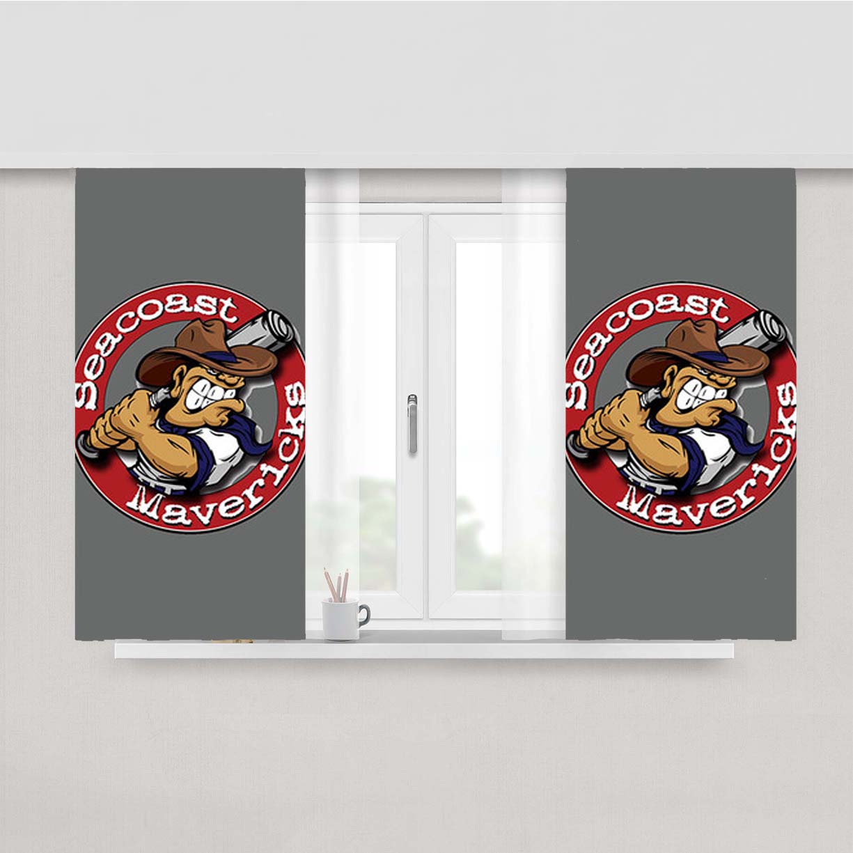 Seacoast Mavericks Baseball Logo Gray Peach Skin Window Curtains