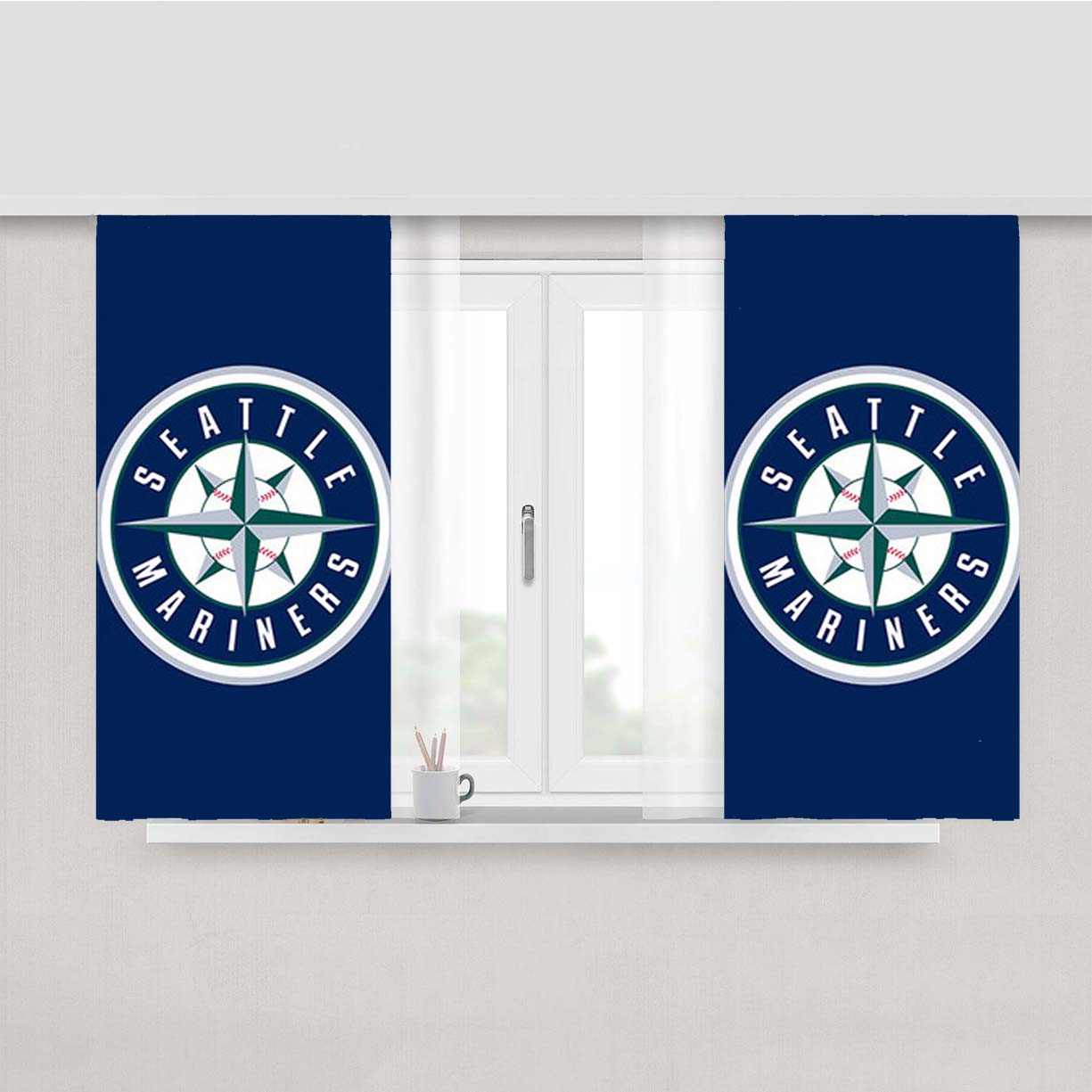 Seattle Mariners Baseball Logo Blue Peach Skin Window Curtains