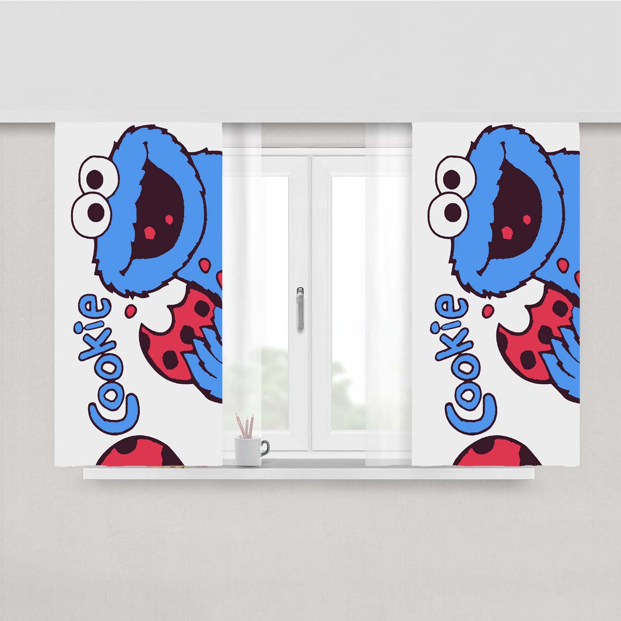 Sesame Street Grover Elmo Cookie Funny Cartoon Peach Skin Window Curtains