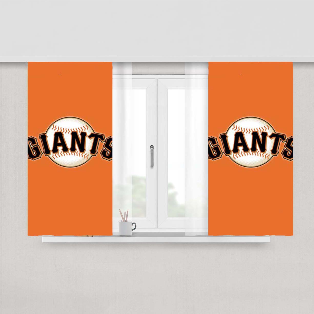 Sf Giants Logo On Orange Peach Skin Window Curtains