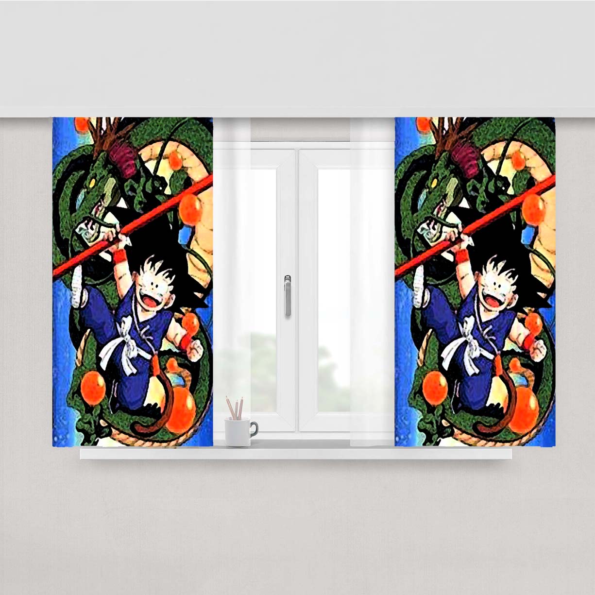 Shenlong And Goku Dragon Ball Z Peach Skin Window Curtains