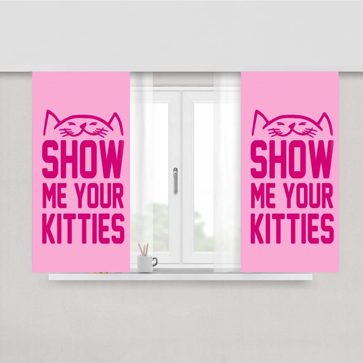 Show Me Your Kitties Peach Skin Window Curtains