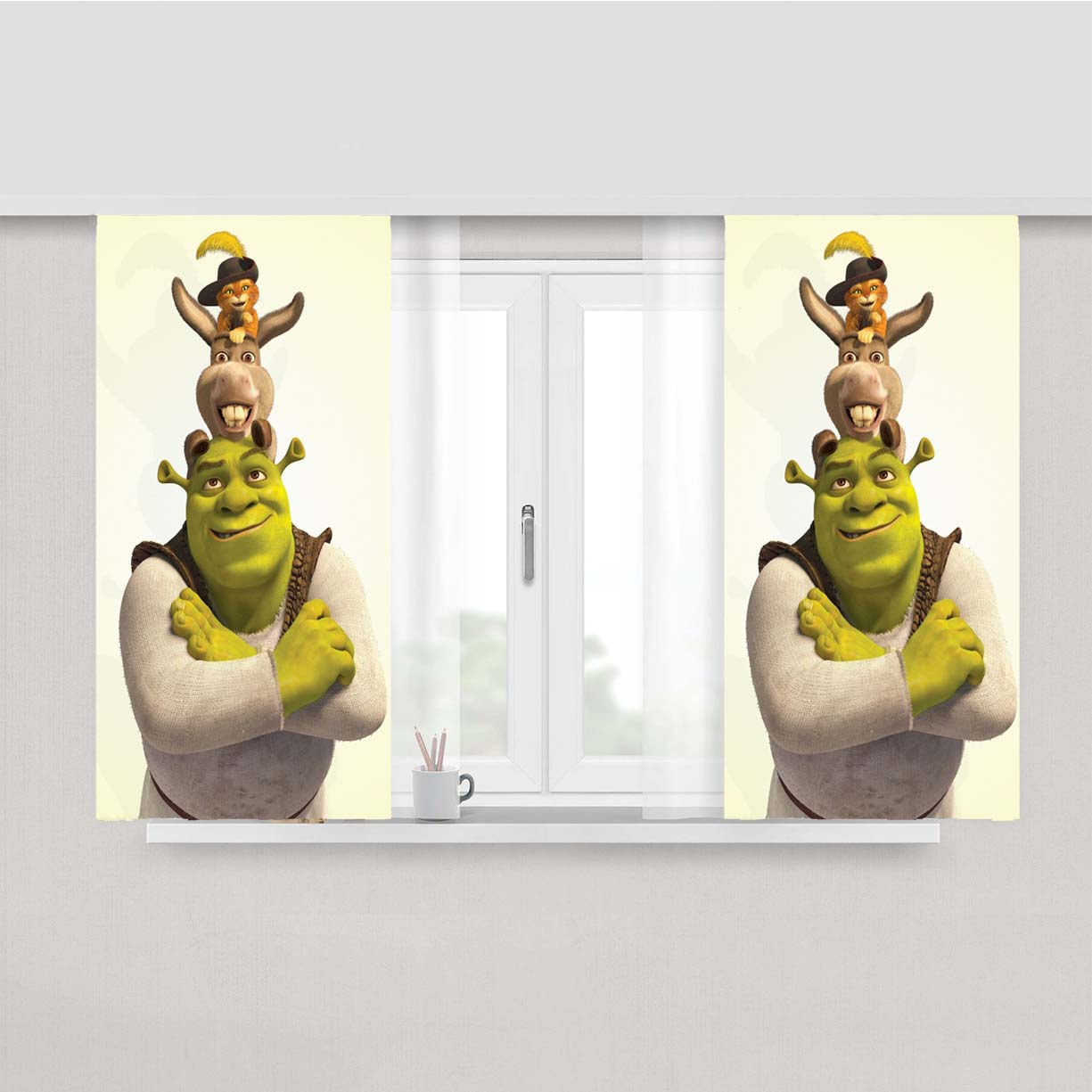 Shrek Donkey And Puss Peach Skin Window Curtains