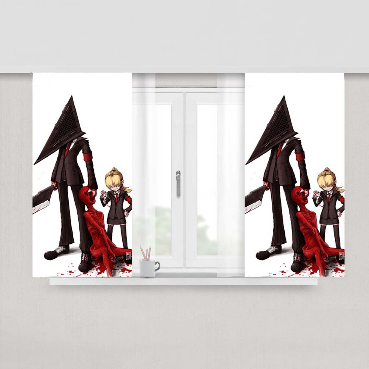 Silent Hill Cartoon Peach Skin Window Curtains