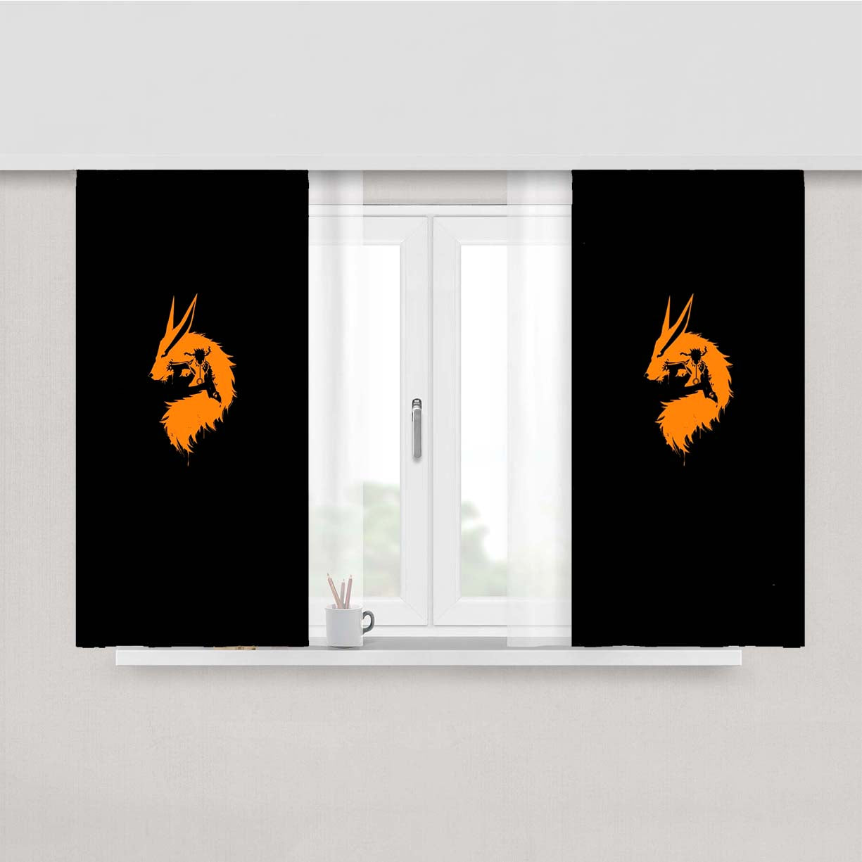 Silhouette Naruto And Kyuubi Peach Skin Window Curtains