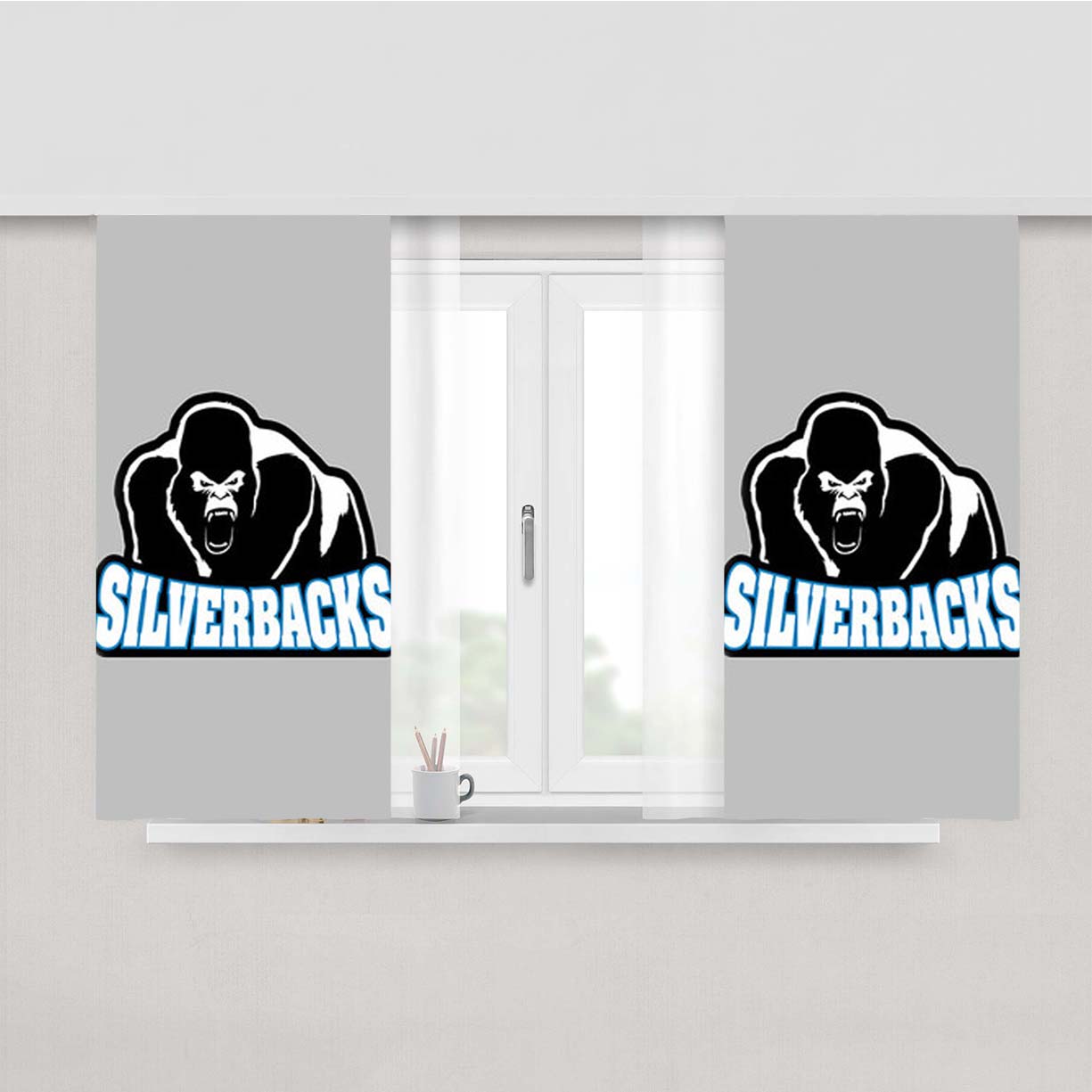 Silverback Baseball Logo Gray Peach Skin Window Curtains