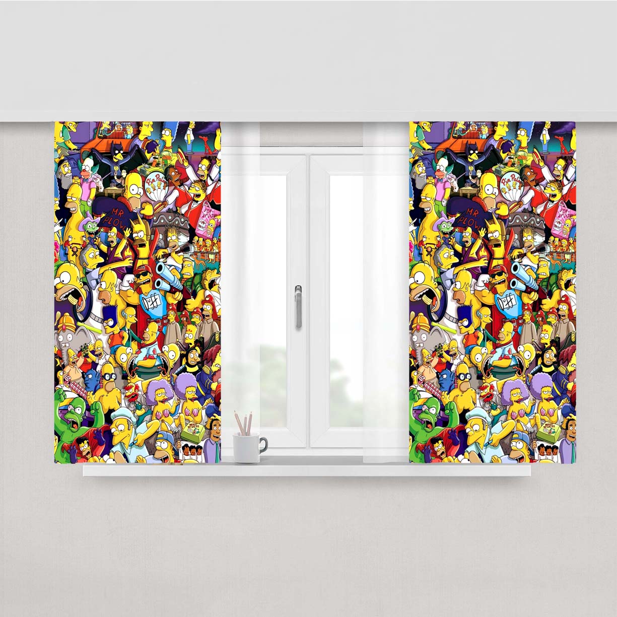 Simpson Doodle Art Peach Skin Window Curtains
