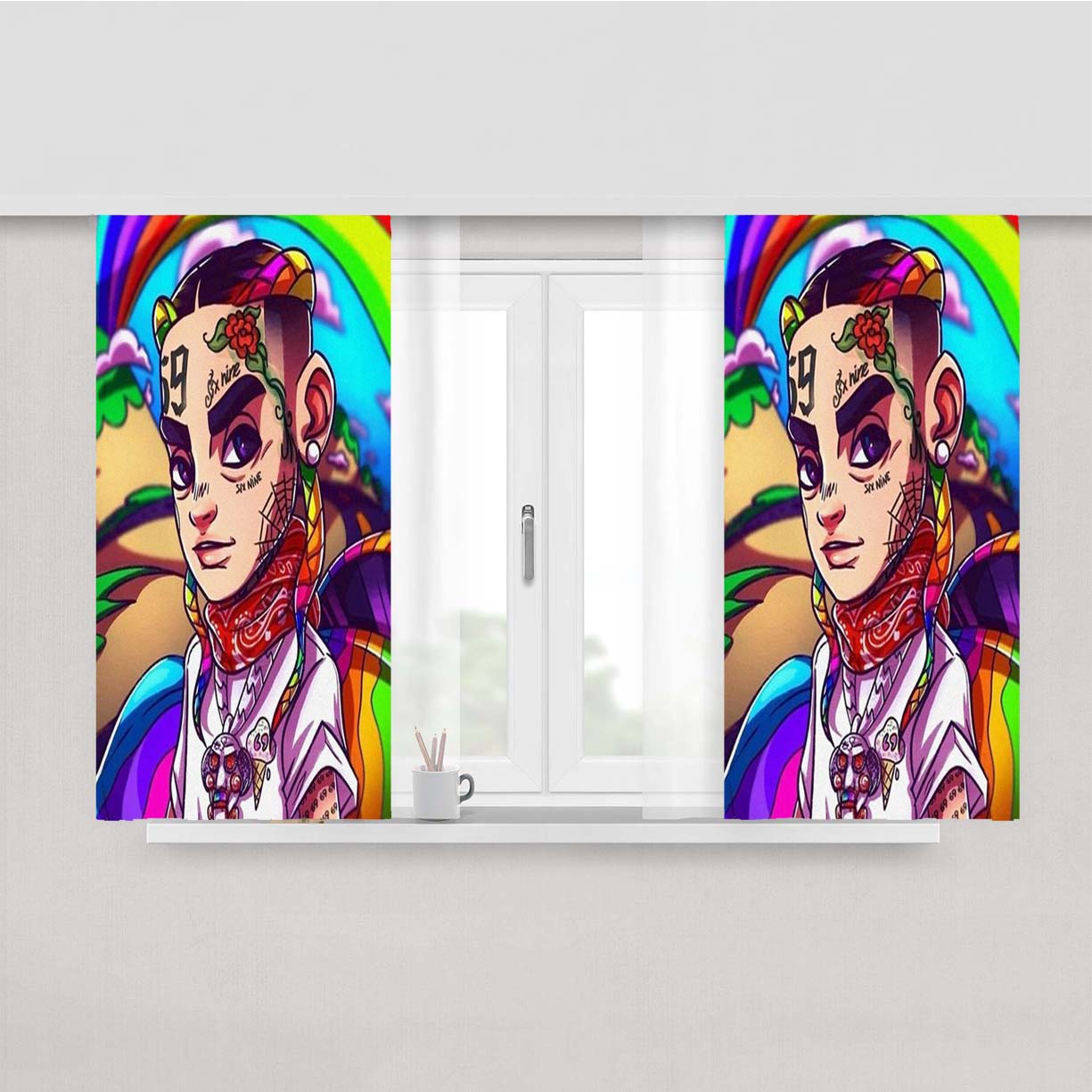 Sixnine 69 Rapper Art Peach Skin Window Curtains