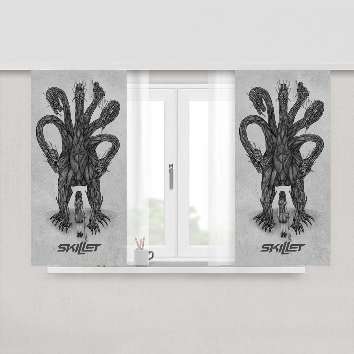 Skillet Dragon Rock Band Logo Peach Skin Window Curtains