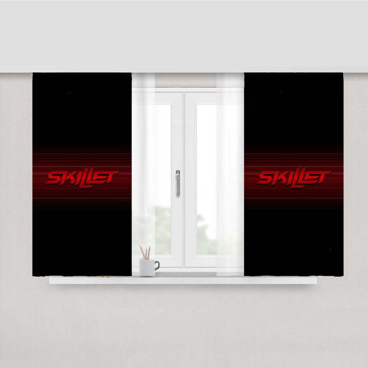 Skillet With Stripe Peach Skin Window Curtains