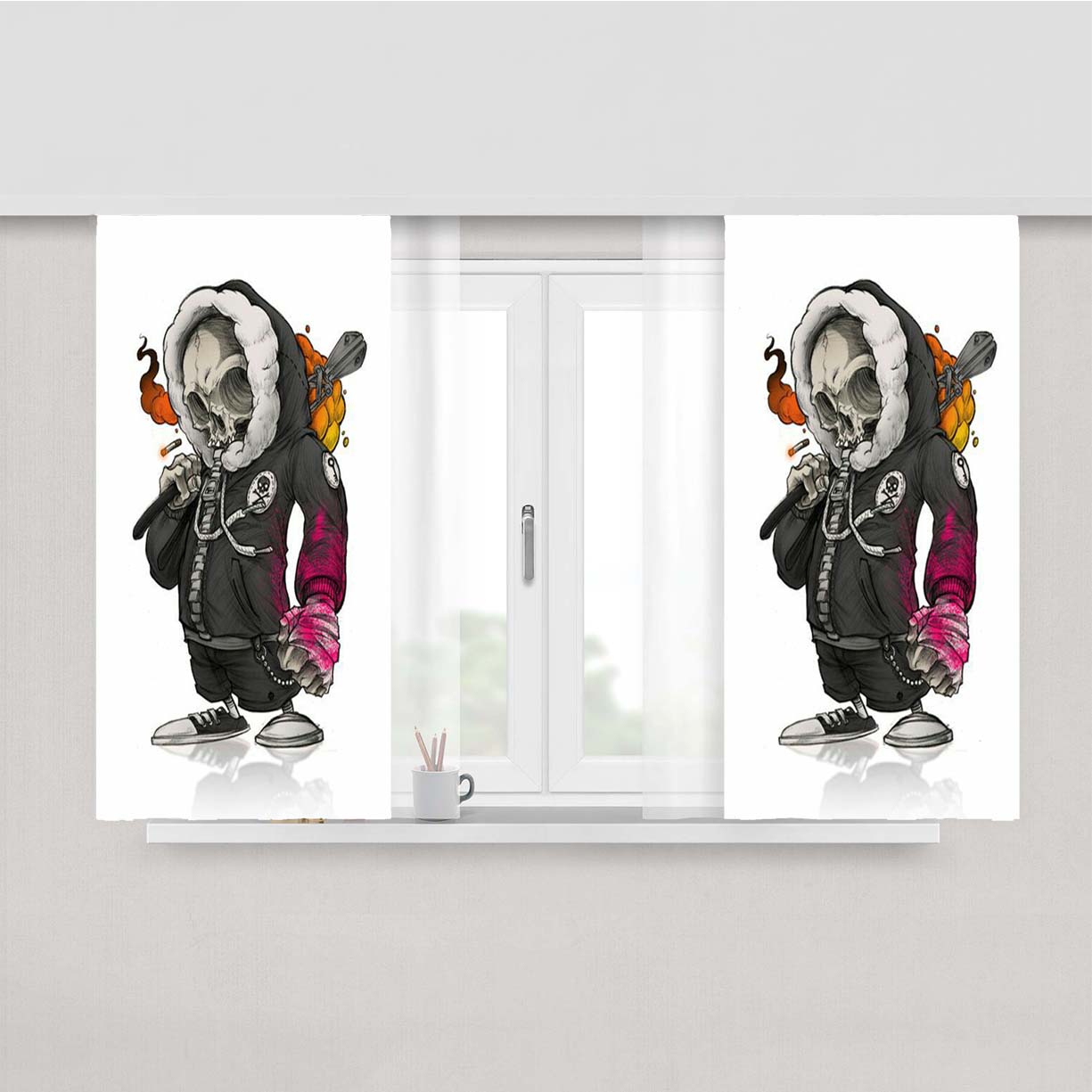 Skinhead Mural Baseball Peach Skin Window Curtains