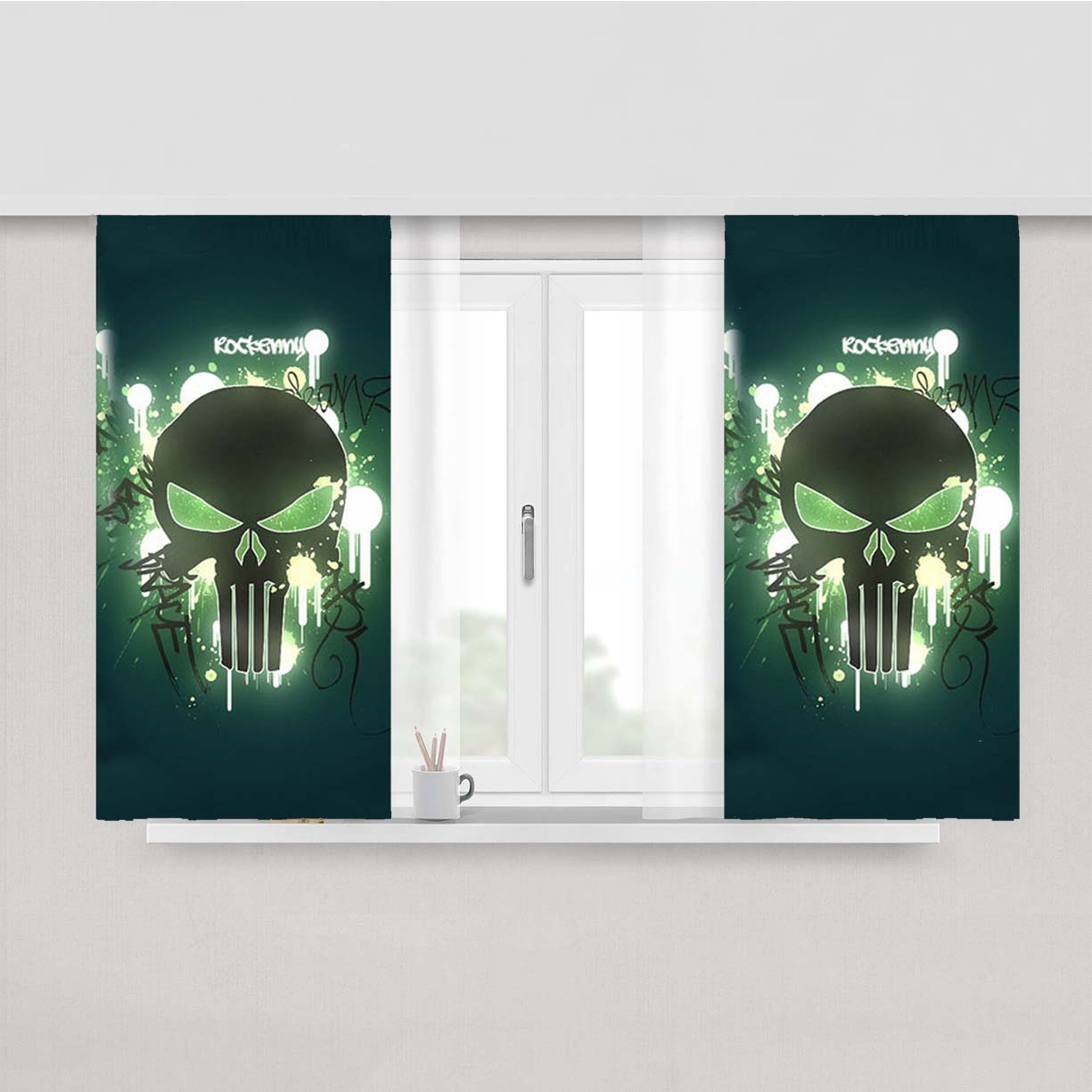 Skull Peach Skin Window Curtains