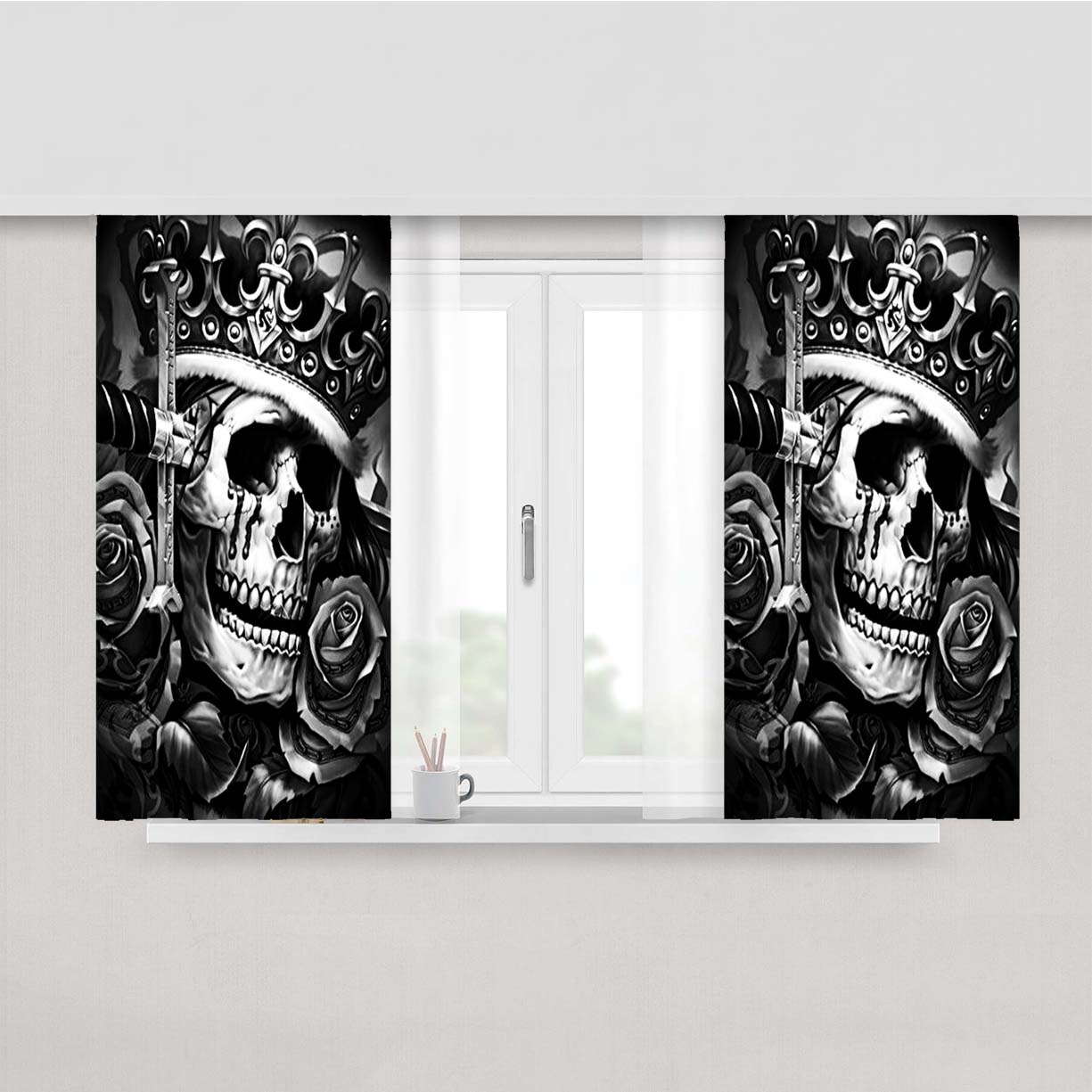 Skull King Peach Skin Window Curtains