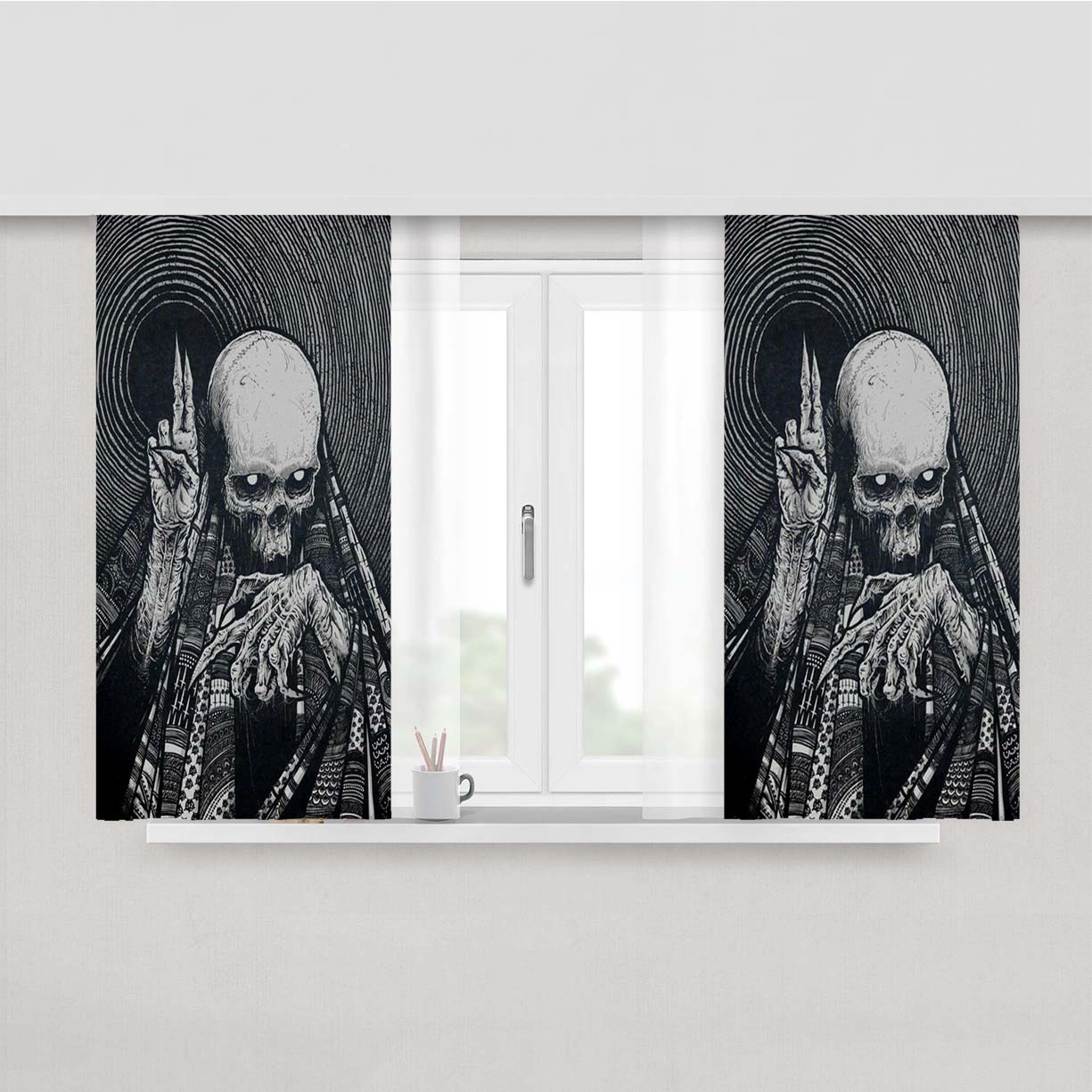 Skull Peace Culture Peach Skin Window Curtains