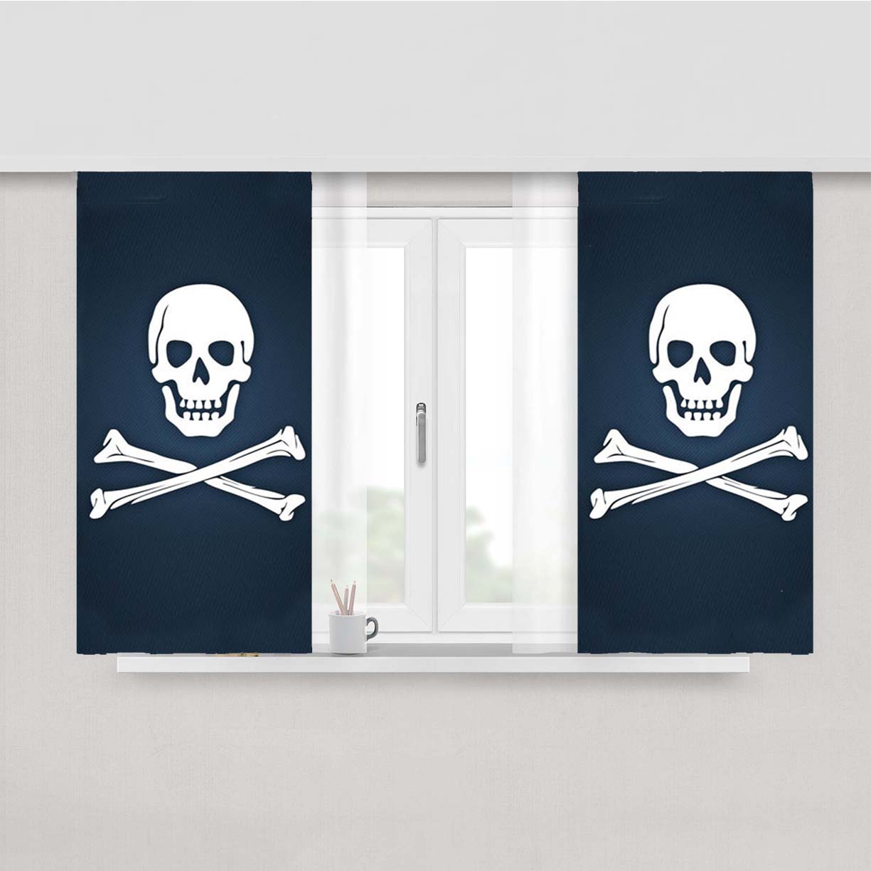 Skull White Peach Skin Window Curtains