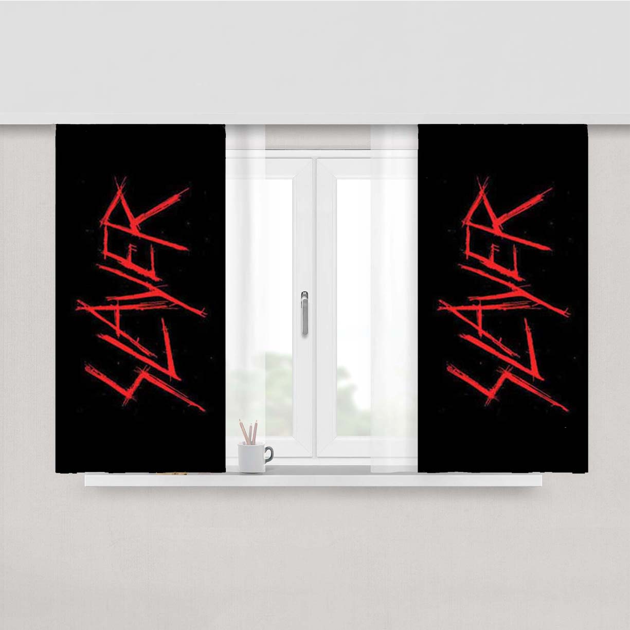 Slayer Logo Red Peach Skin Window Curtains