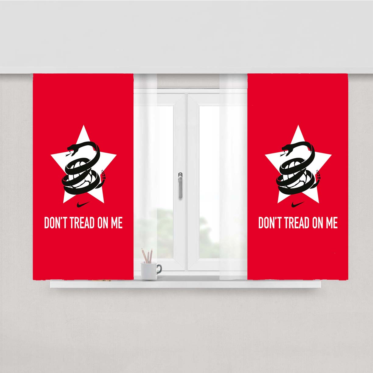 Slogan Sport Ball Star Snake Don'T Tread On Me Red Peach Skin Window Curtains