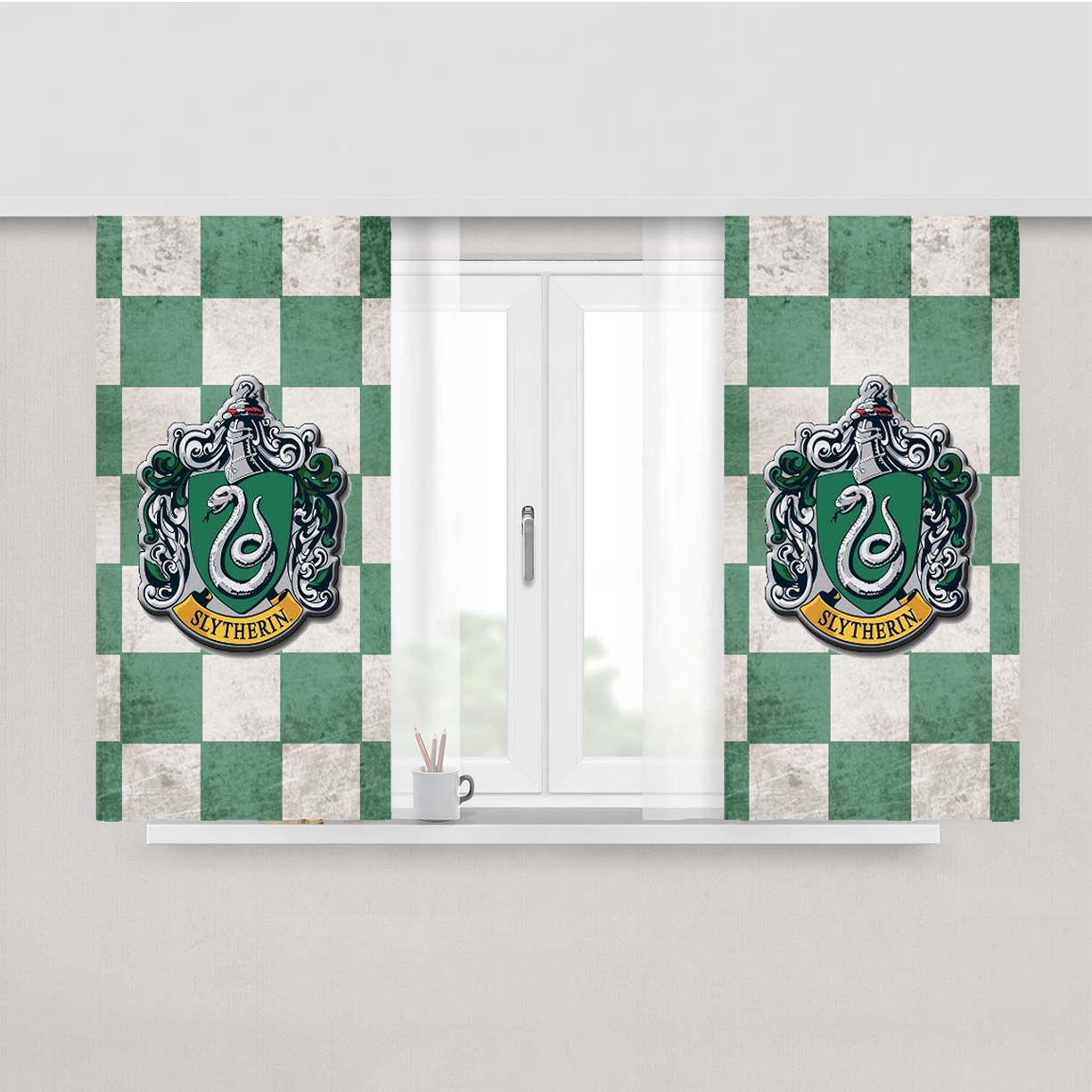 Slytherin School Crest Peach Skin Window Curtains