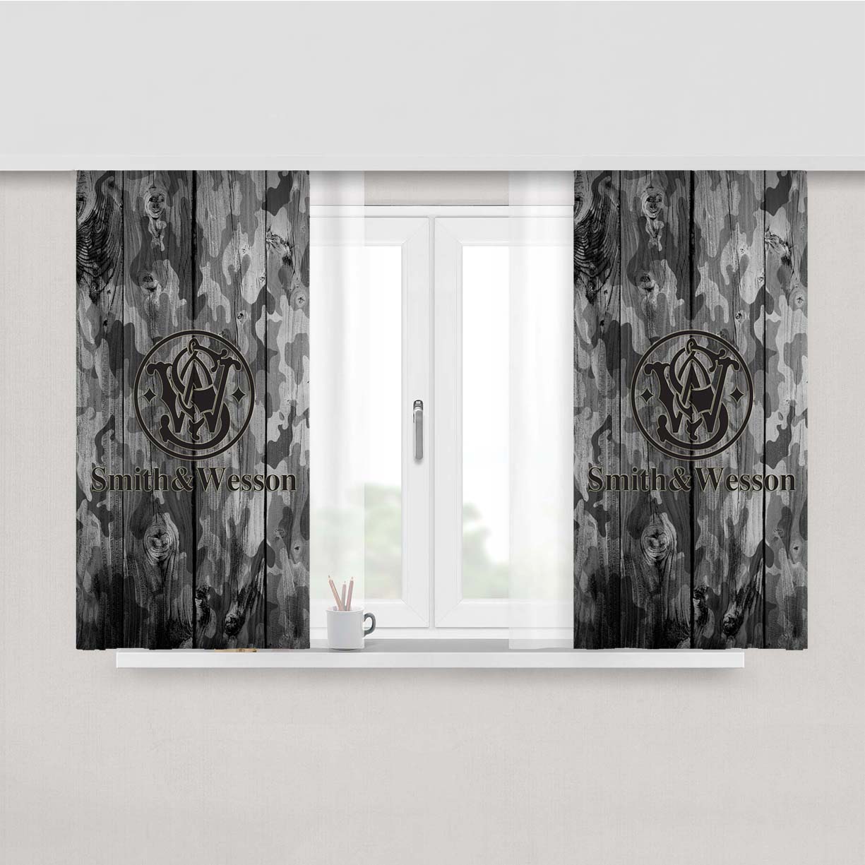 Smith And Wesson Camo Logo Wood Peach Skin Window Curtains