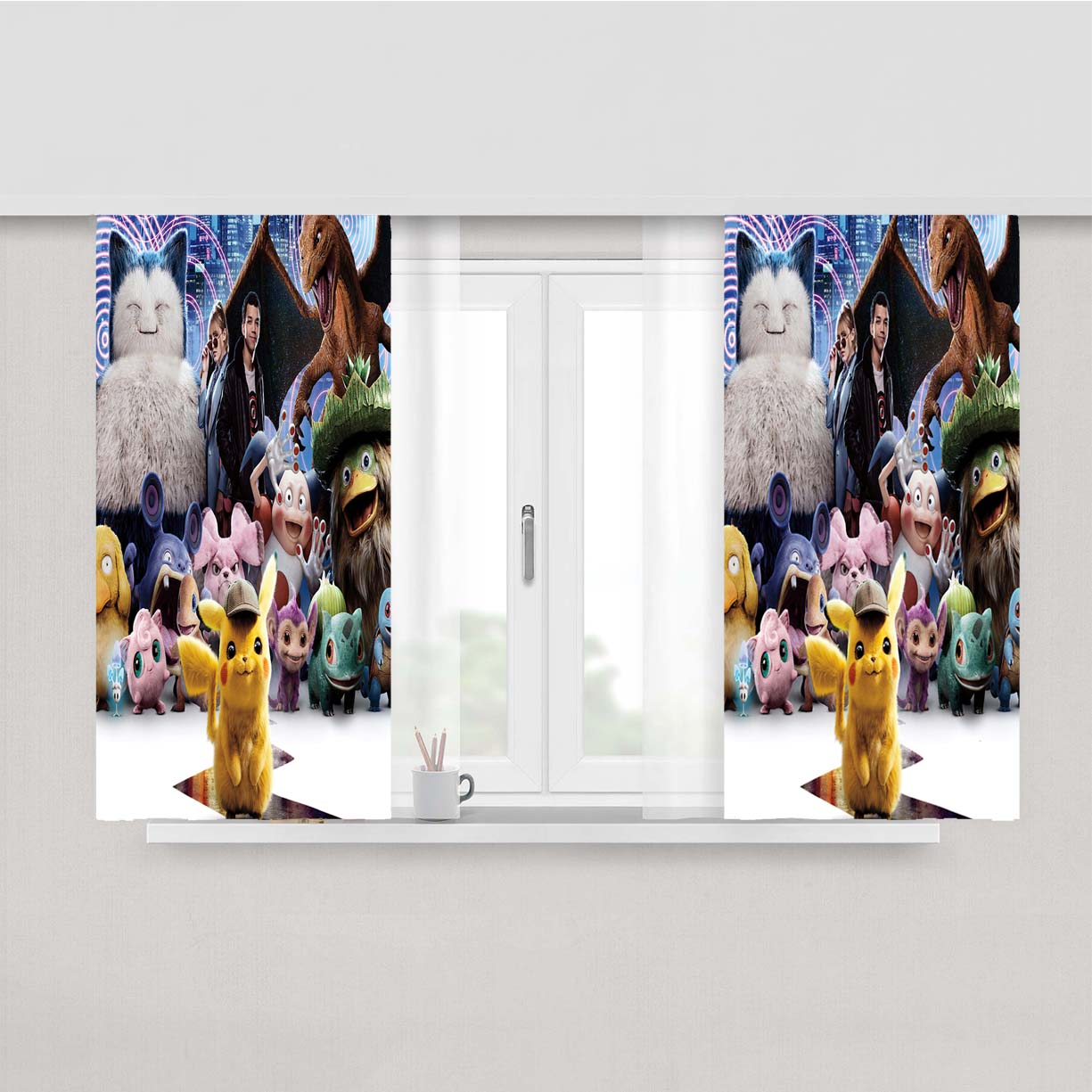 Snorlax Charizard Pokemon Detective Pikachu Peach Skin Window Curtains