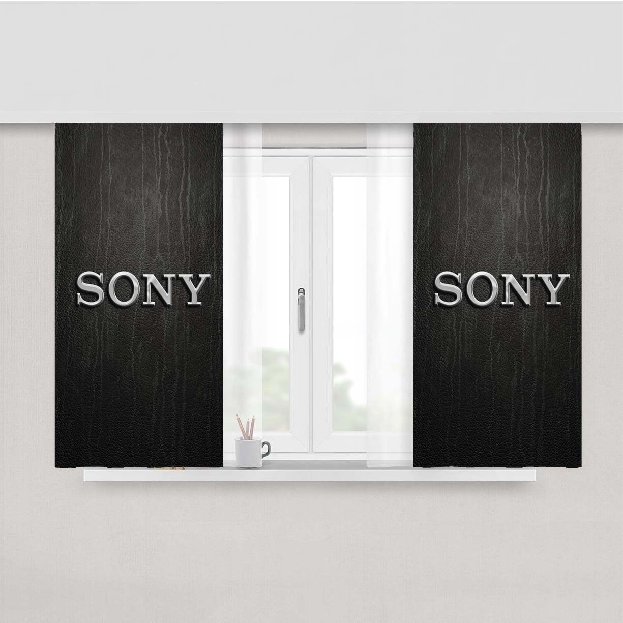 Sony Logo Black Action Peach Skin Window Curtains