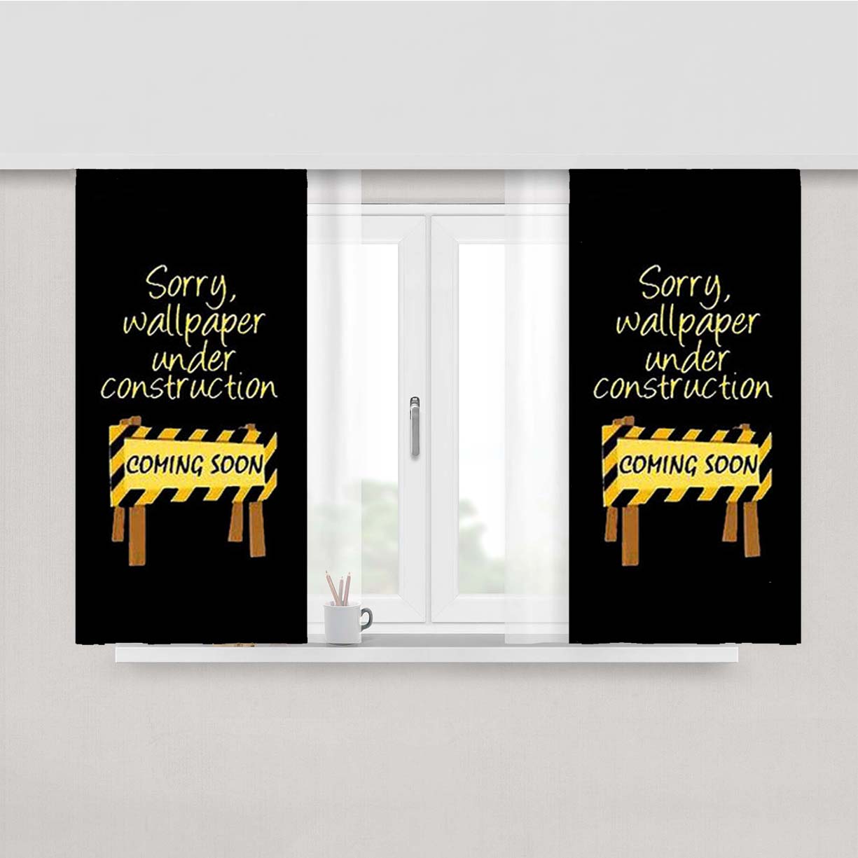 Sorry Walpaper Under Construction Peach Skin Window Curtains